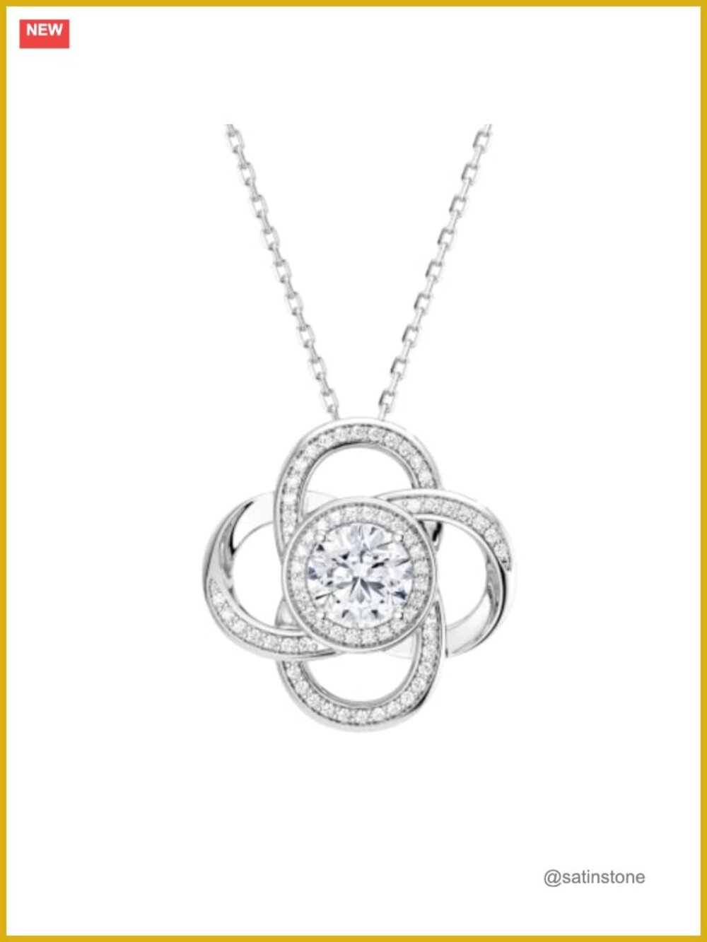 2CT Moissanite Love Knot Necklace 925 Sterling Silver Rhodium Plated Pendant